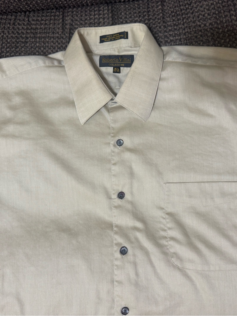 Vintage Roberto Villini Beige Cotton Dress Shirt Large 16.5 Earth Tone Retro